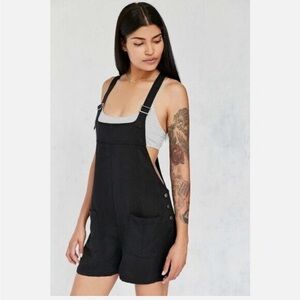 BDG Black Overall Shorts, small.